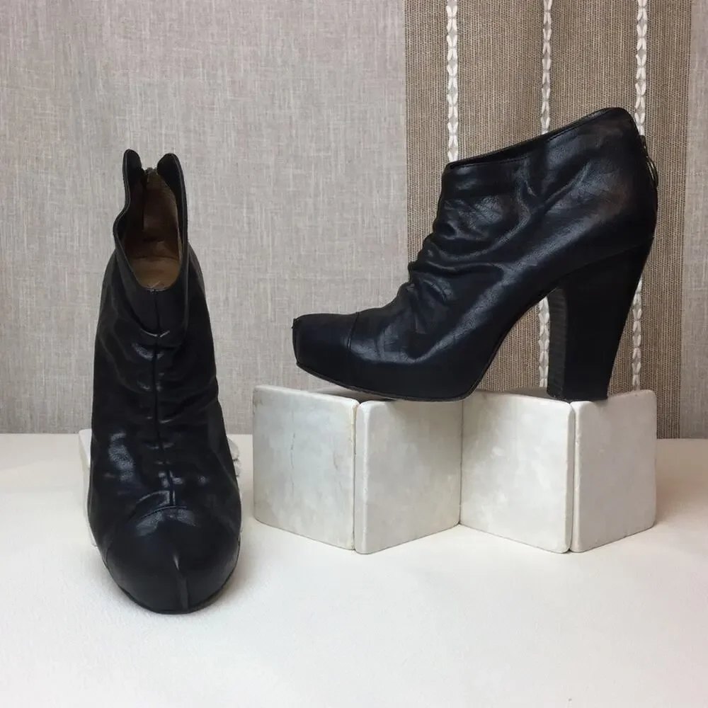 Fiorentini & Baker Leather Chunky Heel Ankle Boots,‎ Black, Sz 9.5